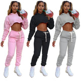 Fall Winter Short Sweater + Drawstring Sweatpants, Pure Color Plus Suit