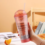 Luminous Creative Coffee Plastic Cup, Light Gradient Portable Student Double Straw Water Tumbler