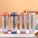 Luminous Creative Coffee Plastic Cup, Light Gradient Portable Student Double Straw Water Tumbler