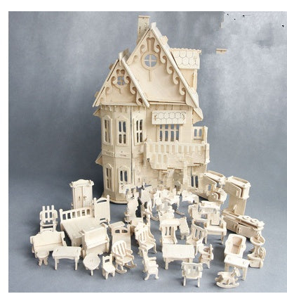 DIY Wooden Assembly Cottage House Model — Mini 3D Building Kit with Furniture, Educational Toy