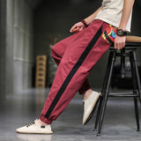 Retro Color-matching, Loose Printed, Cotton and Linen Trousers