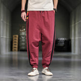 Retro Color-matching, Loose Printed, Cotton and Linen Trousers