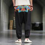Retro Color-matching, Loose Printed, Cotton and Linen Trousers