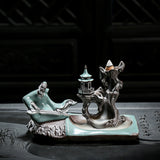 Ge Kiln Backflow Indoor Pan Sandalwood Incense Burner, Zen Ceramic Creative Tea Table Decoration