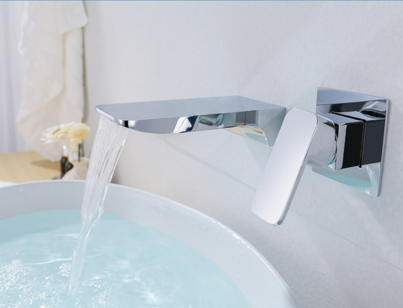 Concealed Copper Wall-mounted Black Hot and Cold Waterfall Basin Faucet