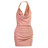 Satin Party Dress, V-neck Backless Mini Sleeveless Summer Party Gown
