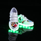 Children's Flash Spring and Summer Colorful Glowing Shoes, Girls' Soft Leather Panel USB Charging LED Light Boots