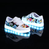 Children's Flash Spring and Summer Colorful Glowing Shoes, Girls' Soft Leather Panel USB Charging LED Light Boots