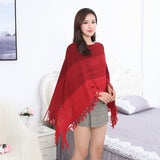 Plus Size Women's Cape Cloak with Contrast Stitching & Tassel Details