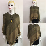 Plus Size Women's Cape Cloak with Contrast Stitching & Tassel Details