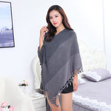 Plus Size Women's Cape Cloak with Contrast Stitching & Tassel Details