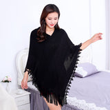 Plus Size Women's Cape Cloak with Contrast Stitching & Tassel Details