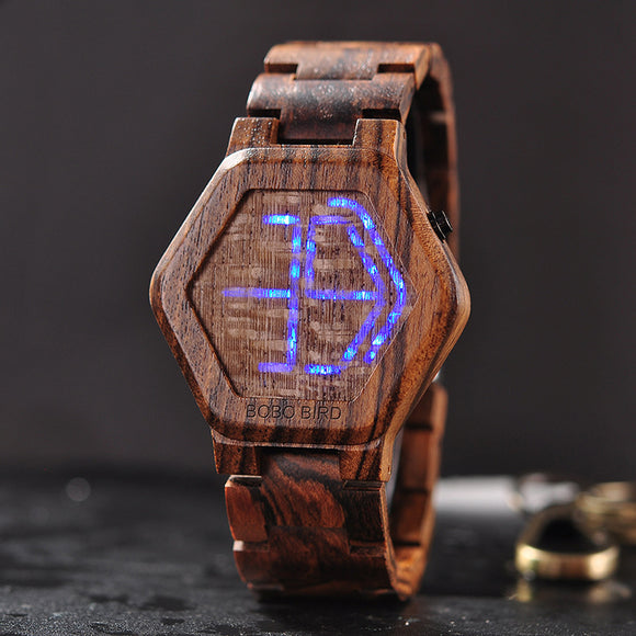 LED Display, Wooden Watch, Men's Wood Night Vision, Wristwatches