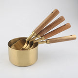 Jiusuo Copper Color, Wooden Handle Measuring Spoon, Four-piece Set of Stainless Steel Measuring Cup, Special for Baking