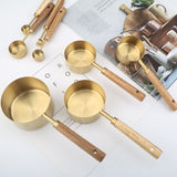Jiusuo Copper Color, Wooden Handle Measuring Spoon, Four-piece Set of Stainless Steel Measuring Cup, Special for Baking