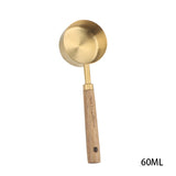 Jiusuo Copper Color, Wooden Handle Measuring Spoon, Four-piece Set of Stainless Steel Measuring Cup, Special for Baking