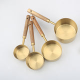 Jiusuo Copper Color, Wooden Handle Measuring Spoon, Four-piece Set of Stainless Steel Measuring Cup, Special for Baking