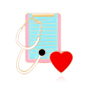Peach Heart Stethoscope Dripping Brooch