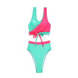 Europe and America Plus Size Bikini, Split Cross Color, High Waist, Fat Women Swimsuit
