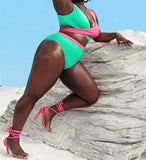 Europe and America Plus Size Bikini, Split Cross Color, High Waist, Fat Women Swimsuit