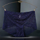 Large Size Mid-waist Lace Ladies' Panties, Sexy Mesh Transparent Antibacterial Cotton Crotch, Breathable Fat Hips Briefs