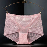 Large Size Mid-waist Lace Ladies' Panties, Sexy Mesh Transparent Antibacterial Cotton Crotch, Breathable Fat Hips Briefs