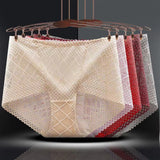 Large Size Mid-waist Lace Ladies' Panties, Sexy Mesh Transparent Antibacterial Cotton Crotch, Breathable Fat Hips Briefs