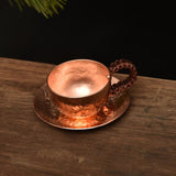 Pure Handmade Water Dish – Thickened Copper Cup + Plate