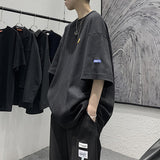 Japanese Casual Men’s Half-Sleeve T-shirt, Loose Streetwear Round-neck Waffle Oversized Fashion Top