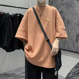 Japanese Casual Men’s Half-Sleeve T-shirt, Loose Streetwear Round-neck Waffle Oversized Fashion Top