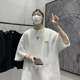 Japanese Casual Men’s Half-Sleeve T-shirt, Loose Streetwear Round-neck Waffle Oversized Fashion Top