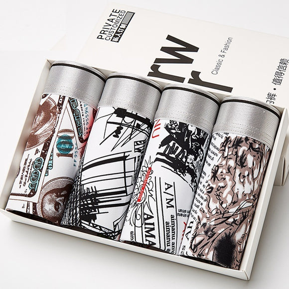 Pack of 4, Men's Underwear, Large Flat Trunks, Thin Loose Shorts