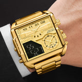 BOAMIGO New Top Brand Luxury Fashion Watches, Stainless Steel Sports Square Digital Analog Big Quartz Device for Men
