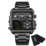 BOAMIGO New Top Brand Luxury Fashion Watches, Stainless Steel Sports Square Digital Analog Big Quartz Device for Men