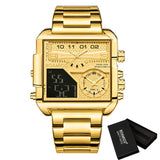 BOAMIGO New Top Brand Luxury Fashion Watches, Stainless Steel Sports Square Digital Analog Big Quartz Device for Men
