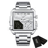 BOAMIGO New Top Brand Luxury Fashion Watches, Stainless Steel Sports Square Digital Analog Big Quartz Device for Men