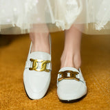 Queen Tianjiao Leather Spring Flat Loafers for Women with Metal Buckle