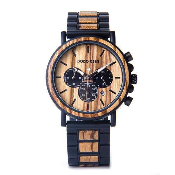 Luxury Wood Stainless Steel Men's Stylish Watch