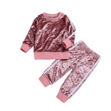 Breathable Clothes Set, Cute Fashion O-neck Long Sleeve Gold Velvet Sweatshirt Trousers, Baby Girls Tracksuit Sets