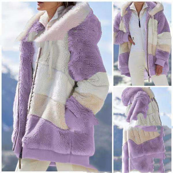 Multicolor Patchwork Hooded Short Fashion Jacket