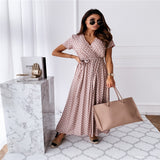 V-neck Bohemian Polka Dot, Printed Dress Long Skirt
