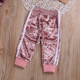 Breathable Clothes Set, Cute Fashion O-neck Long Sleeve Gold Velvet Sweatshirt Trousers, Baby Girls Tracksuit Sets