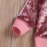 Breathable Clothes Set, Cute Fashion O-neck Long Sleeve Gold Velvet Sweatshirt Trousers, Baby Girls Tracksuit Sets