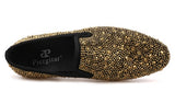 Men's Slip-on Black Leather Loafers, Golden Diamond Design, Casual Style