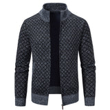 Men’s Thickened, Plaid Print Knitted Jacket Cardigan – Slim Fit, Zippered, Stand Collar, Winter Casual Long-sleeve Sweater Top