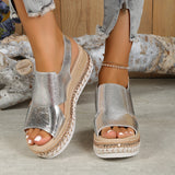 Summer Shiny Hollow Design, Fish Mouth Sandals for Women, Fashion Buckle Wedges Shoes