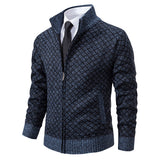Men’s Thickened, Plaid Print Knitted Jacket Cardigan – Slim Fit, Zippered, Stand Collar, Winter Casual Long-sleeve Sweater Top