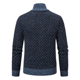 Men’s Thickened, Plaid Print Knitted Jacket Cardigan – Slim Fit, Zippered, Stand Collar, Winter Casual Long-sleeve Sweater Top