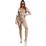 Pure Color, Tight Yoga Bodysuit, Women's Long-sleeved, Sports and Outdoor Cropped Dress