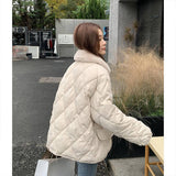 Loose Rhombus Bread Coat, Stitching Fur Collar Warm Thickened Cotton-padded Jacket for Women